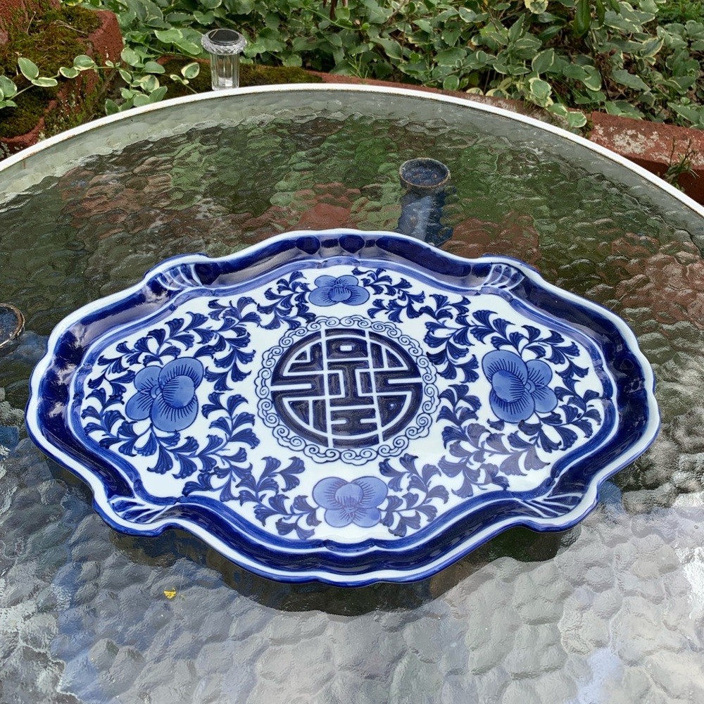 Vintage Bombay Blue and White Floral Ceramic Tray